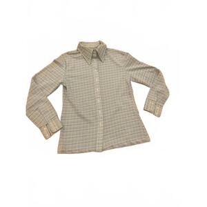 Vintage Women's Long Sleeve Button-Up Blouse with Plaid Pattern